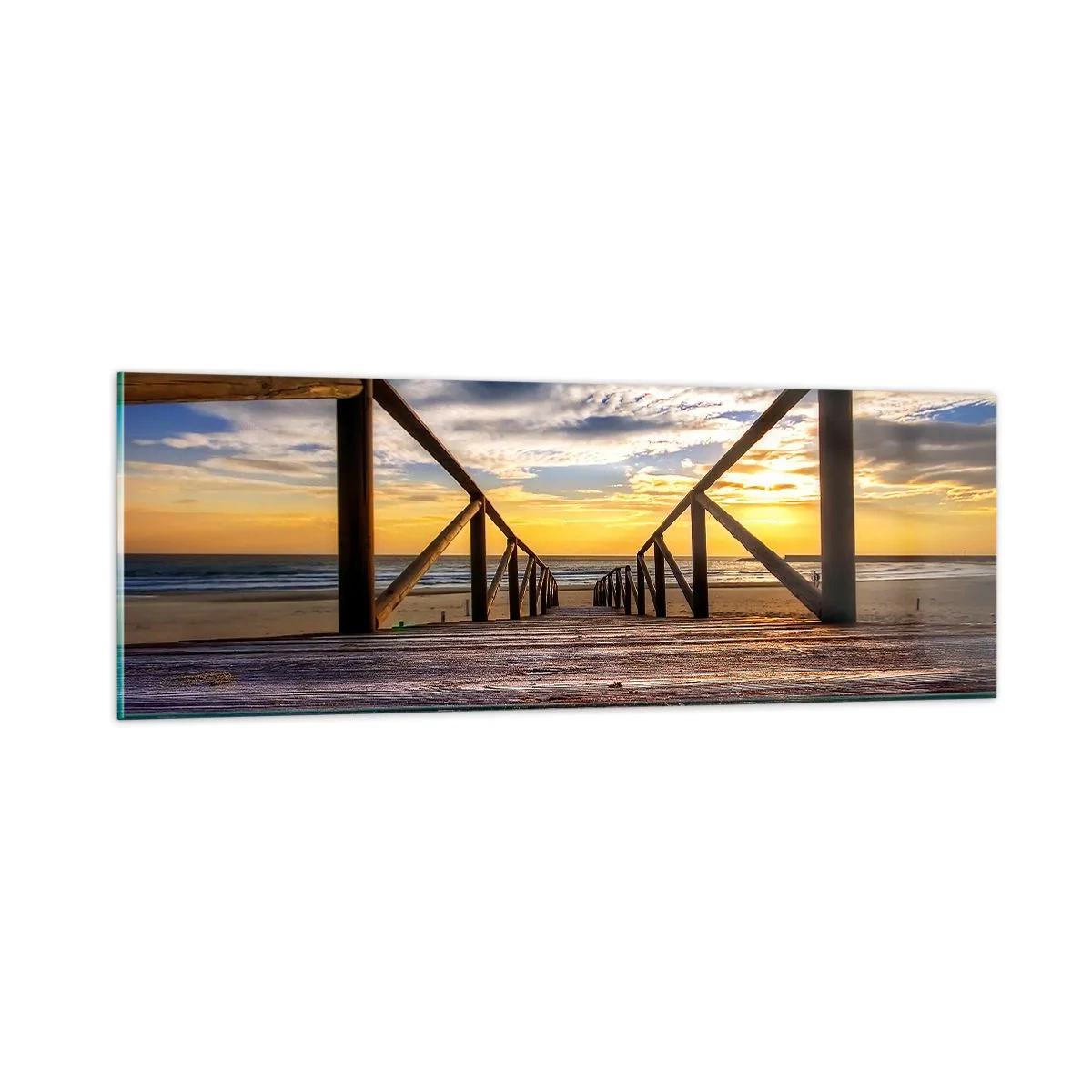 Schilderen op glas - Rechtstreeks naar het rustige strand bij zonsondergang - 90x30 cm