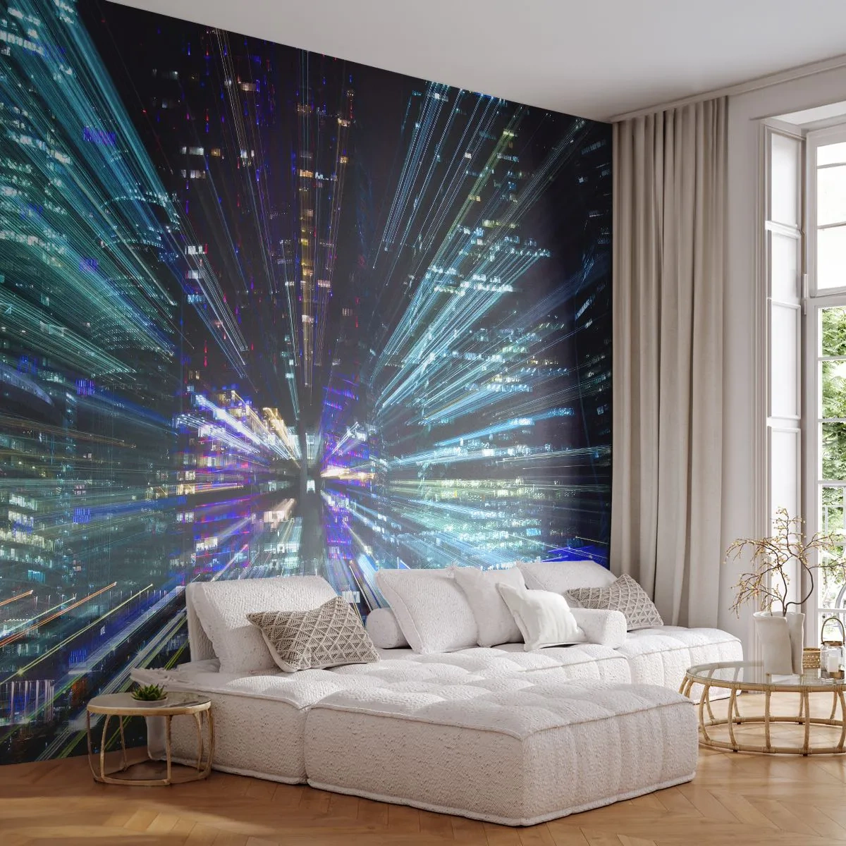 Zelfklevend Fotobehang Deluxe Sticker - Overgang naar hyperspace - Abstractie, Stad, Grafisch - 250x175 cm
