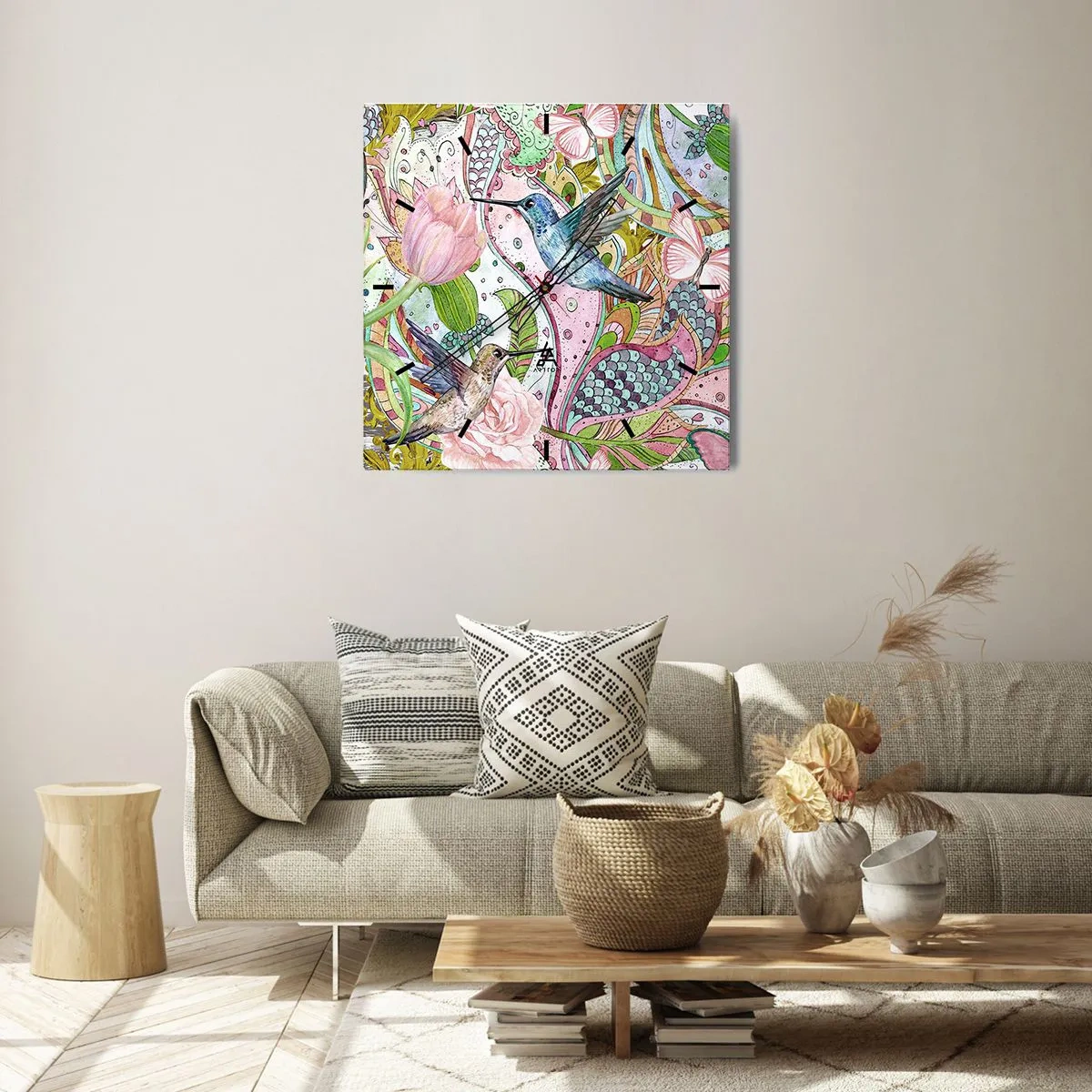 Wandklok - Klok - Verstrikt in wijnstokken - 40x40 cm