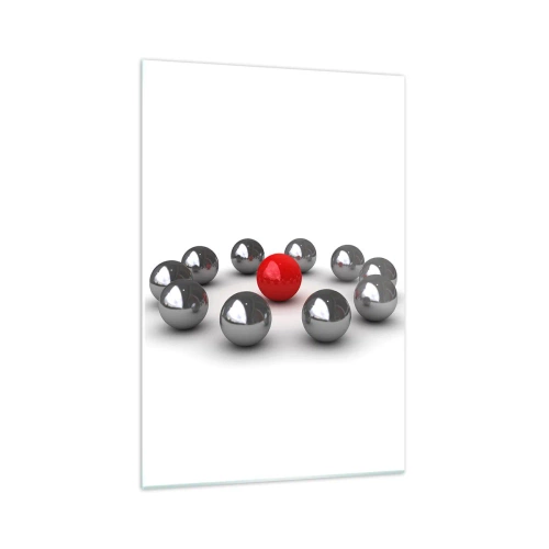 Schilderen op glas - Een cirkel in zilver en rood - 70x100 cm