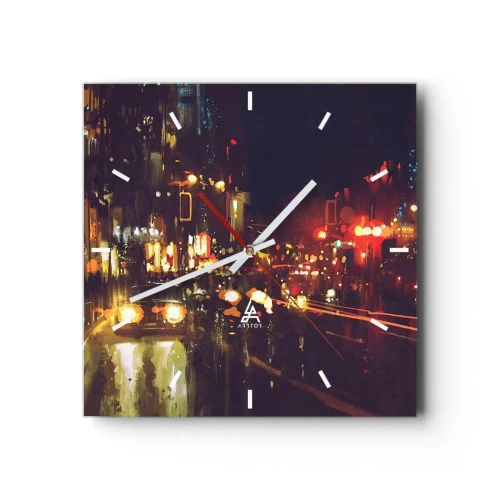 Wandklok - Klok - Ondergedompeld in de lichten van de nacht - 30x30 cm