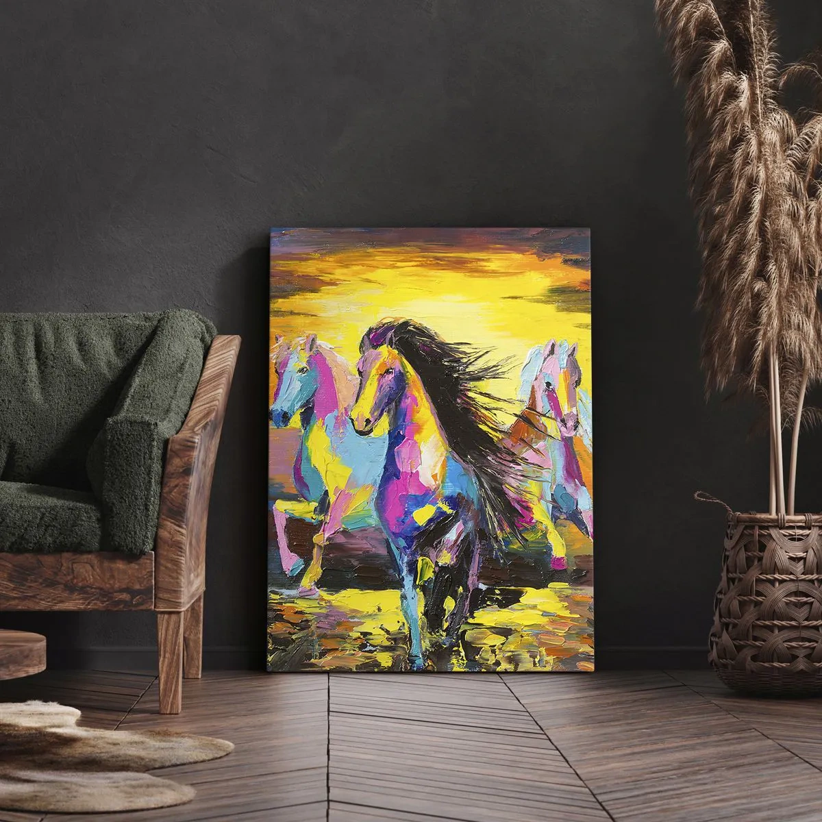 Schilderen op canvas - Ondergedompeld in de regenboog - 65x120 cm