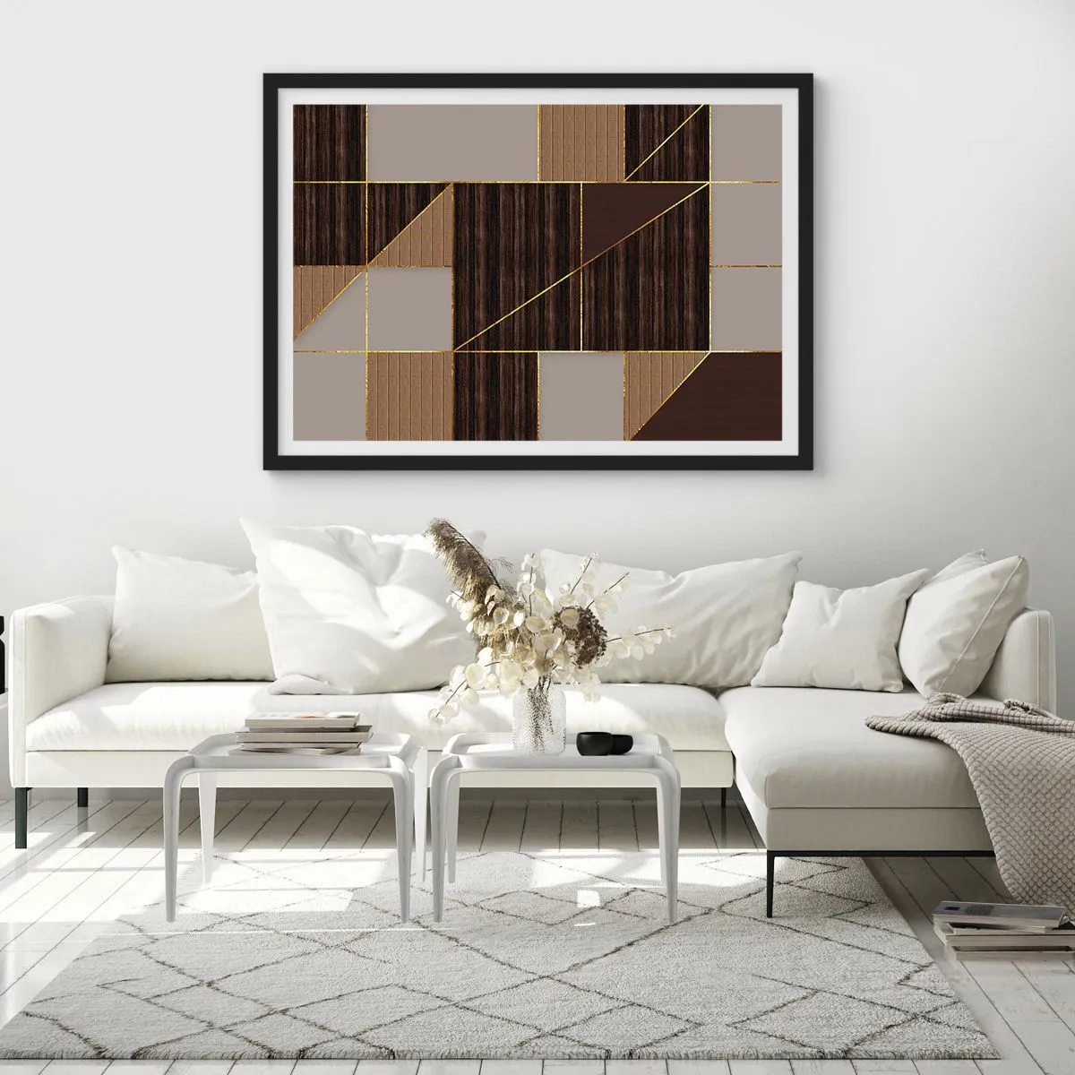 Poster in een zwarte lijst - Een mozaïek van bruin en goud - 50x40 cm