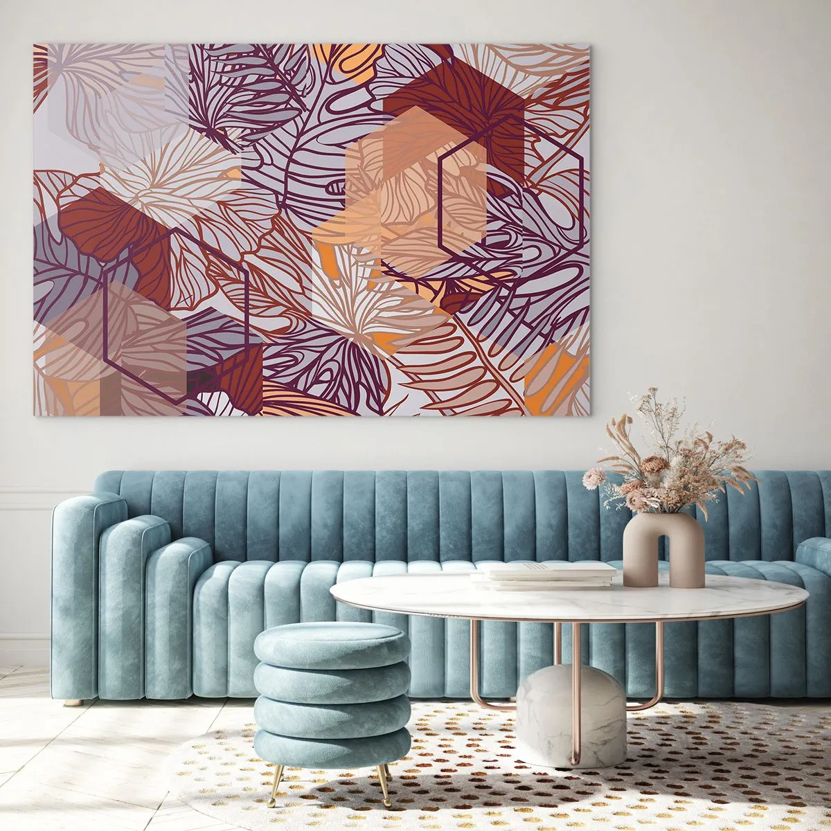 Schilderen op glas - Onmogelijke relatie tussen geometrie en natuur - 100x70 cm