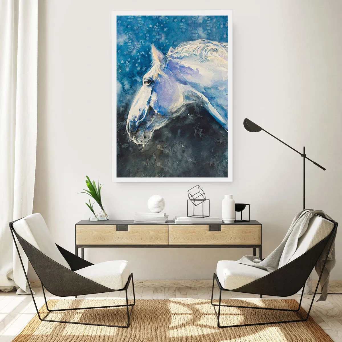 Poster - Portret in een blauwe gloed - 40x50 cm
