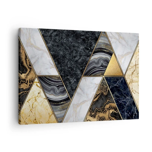 Schilderen op canvas - Geometrische driehoeken in goud, marmer en donkere tinten - 70x50cm - Steen bij steen - Moderne wanddecoratie voor woonkamer en slaapkamer ARTTOR