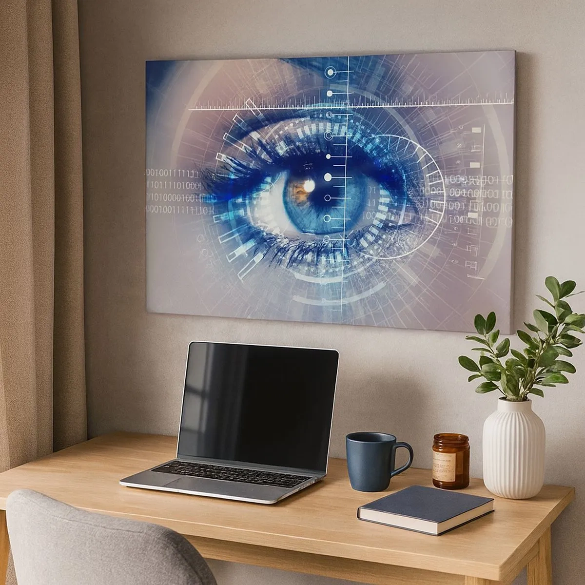 Schilderen op canvas - Een technologisch oog met een futuristische interface - 70x50cm - Je denkt dat je me kent - Moderne wanddecoratie voor woonkamer en slaapkamer ARTTOR