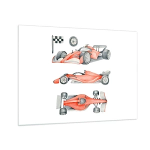 Schilderen op glas - Drievoudige illustratie van een rode raceauto met een racevlag - 70x50cm - Jaag je droom na - Moderne wanddecoratie voor woonkamer en slaapkamer ARTTOR