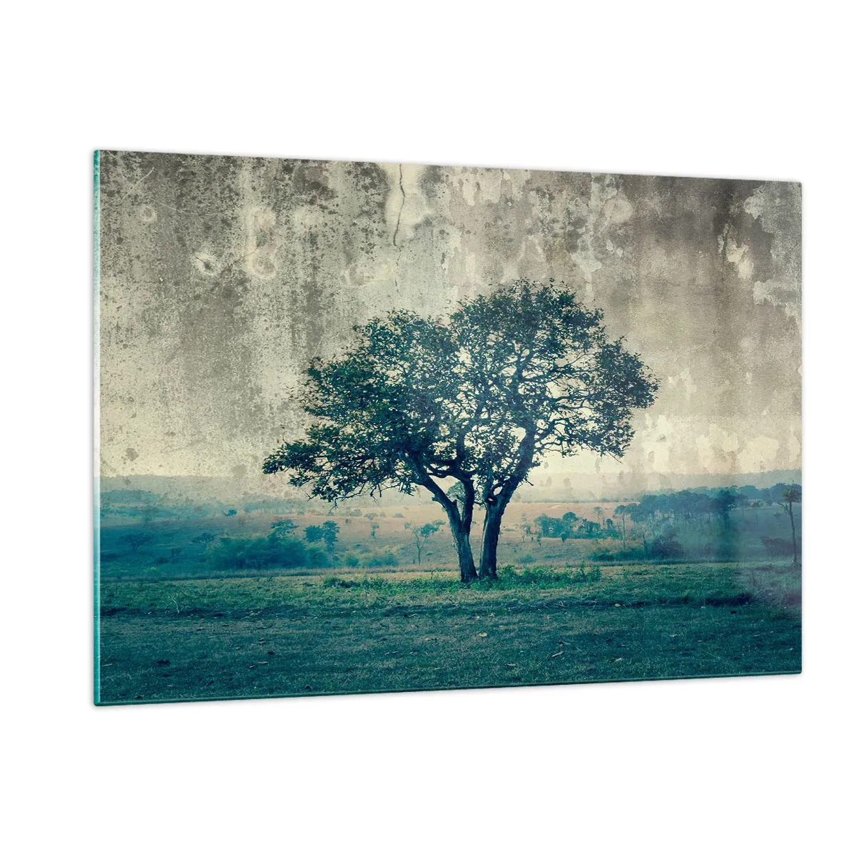 Schilderen op glas - Een appelboom op een blauw veld? - 120x80 cm