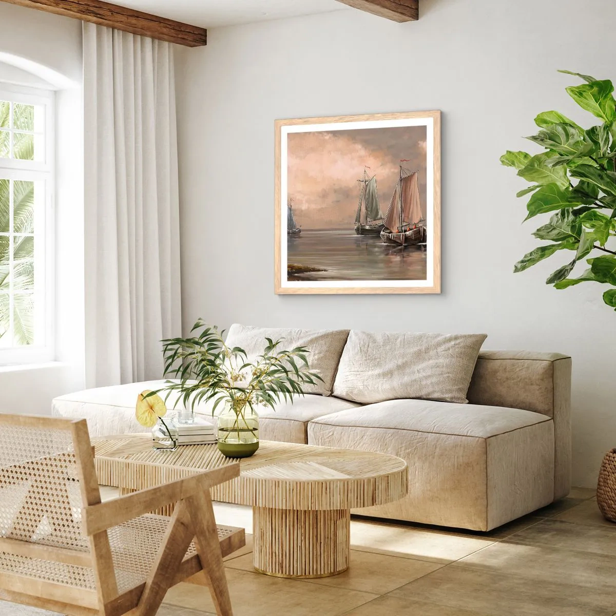 Een poster in een licht eiken lijst - De terugkeer van zeelieden - 40x40 cm