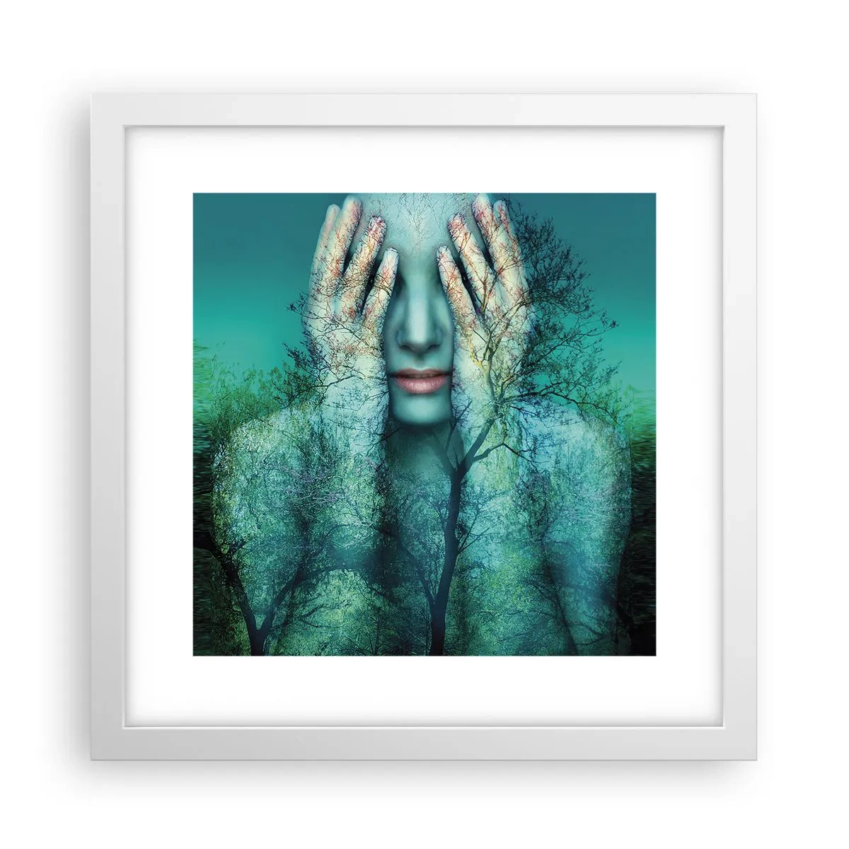 Poster in een witte lijst - Ondergedompeld in blauw - 30x30 cm