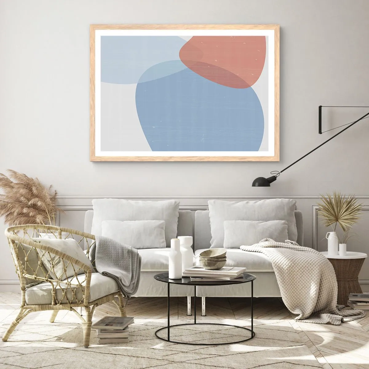 Een poster in een licht eiken lijst - Pastelkleurige relaties - 100x70 cm