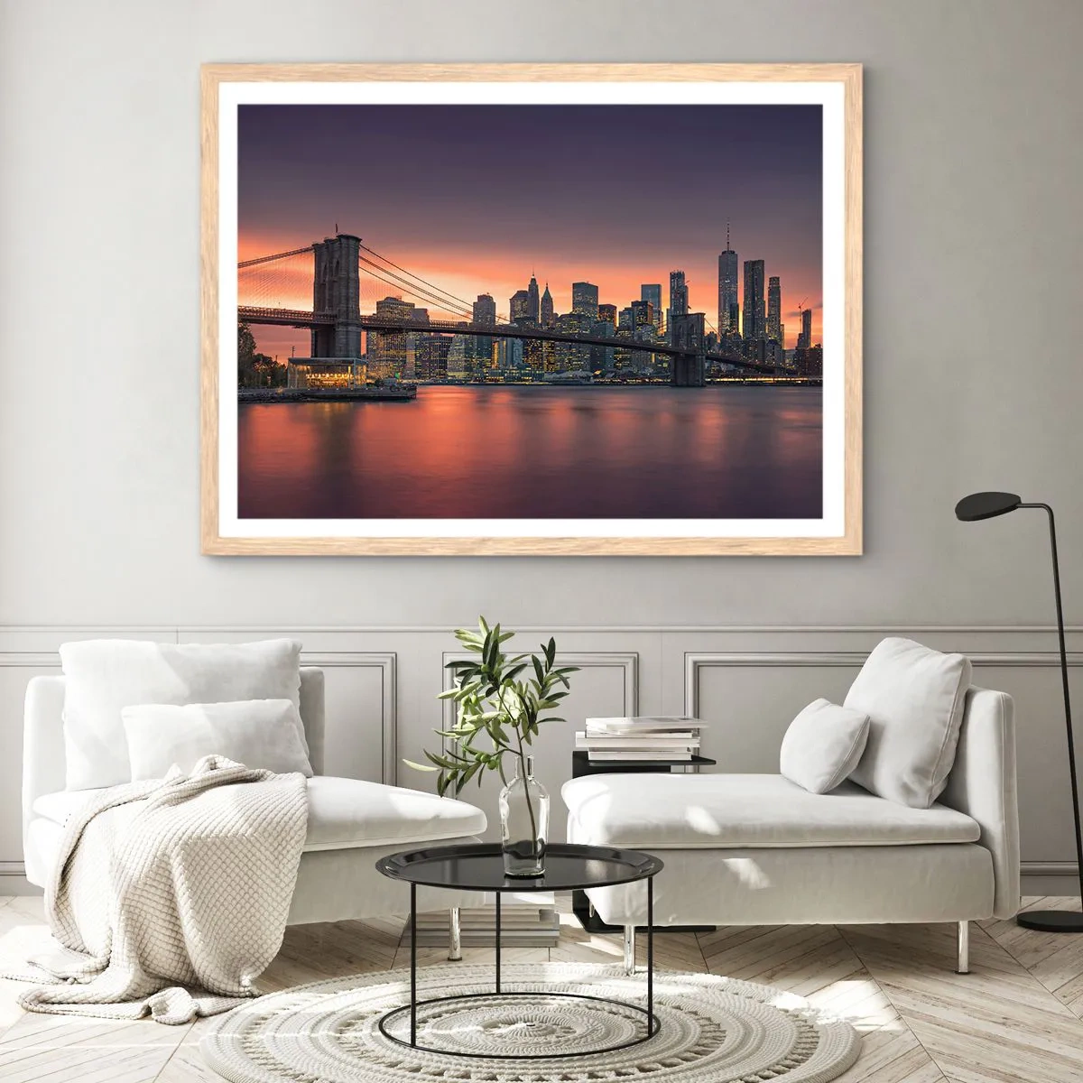 Een poster in een licht eiken lijst - Ondergedompeld in lila stilte - 70x50 cm