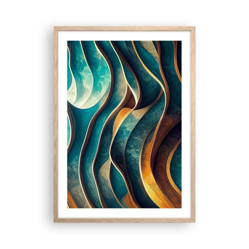 Een poster in een licht eiken lijst - Meanders van blauw - 50x70 cm
