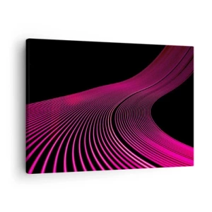 Schilderen op canvas - Futuristische lijnen in tinten roze op een zwarte achtergrond - 70x50cm - Avenue van licht - Moderne wanddecoratie voor woonkamer en slaapkamer ARTTOR