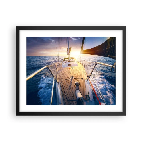 Poster in een zwarte lijst - Lopend op de golven - 50x40 cm