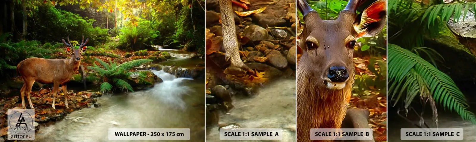 Fotobehang Monster Zelfklevend Deluxe Sticker - Welkom in mijn wereld - Landschap, Dieren, Hert - 100x30 cm