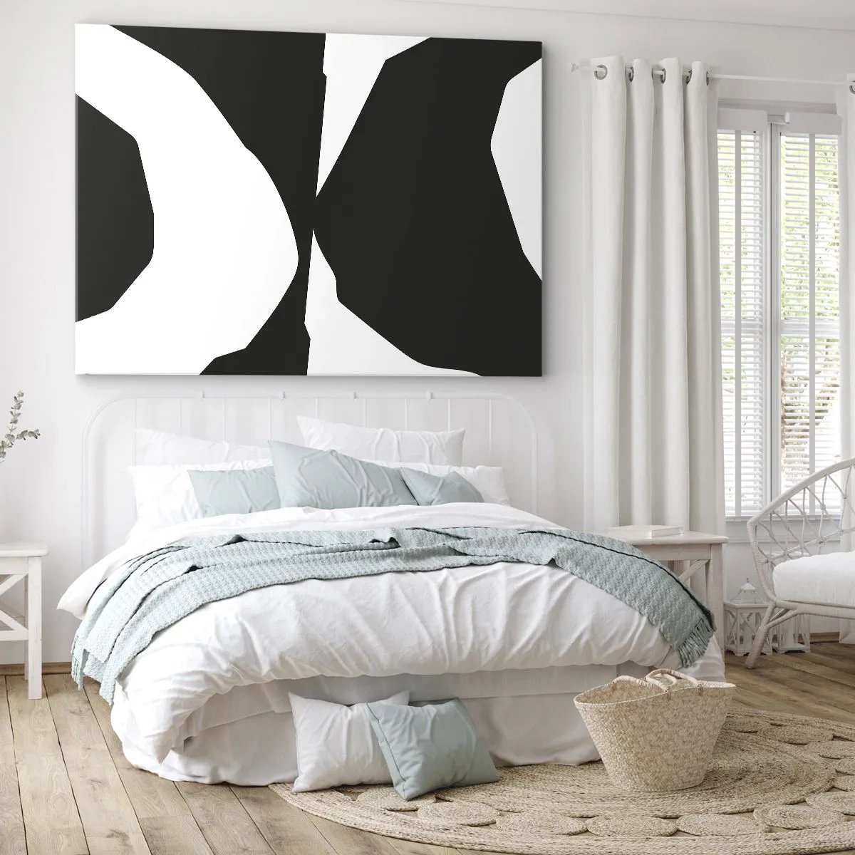 Schilderen op canvas - Abstract contrastpatroon in zwart-wit - 70x50cm - Positief – negatief - Moderne wanddecoratie voor woonkamer en slaapkamer ARTTOR