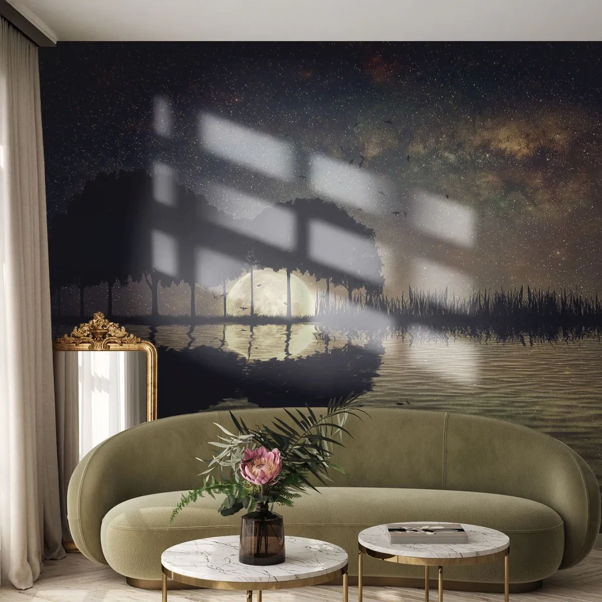 Fotobehang Premium Sand - Nacht aan het einde van de wereld - Landschap, Meer, Maan - 100x70 cm
