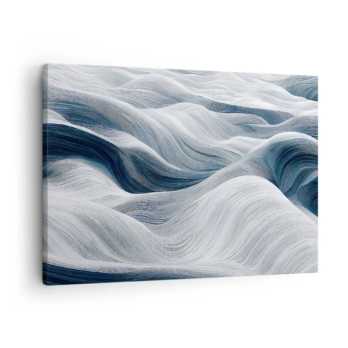 Schilderen op canvas - Golvende lijnen in tinten blauw en wit - 70x50cm - Witte en blauwe golven - Moderne wanddecoratie voor woonkamer en slaapkamer ARTTOR