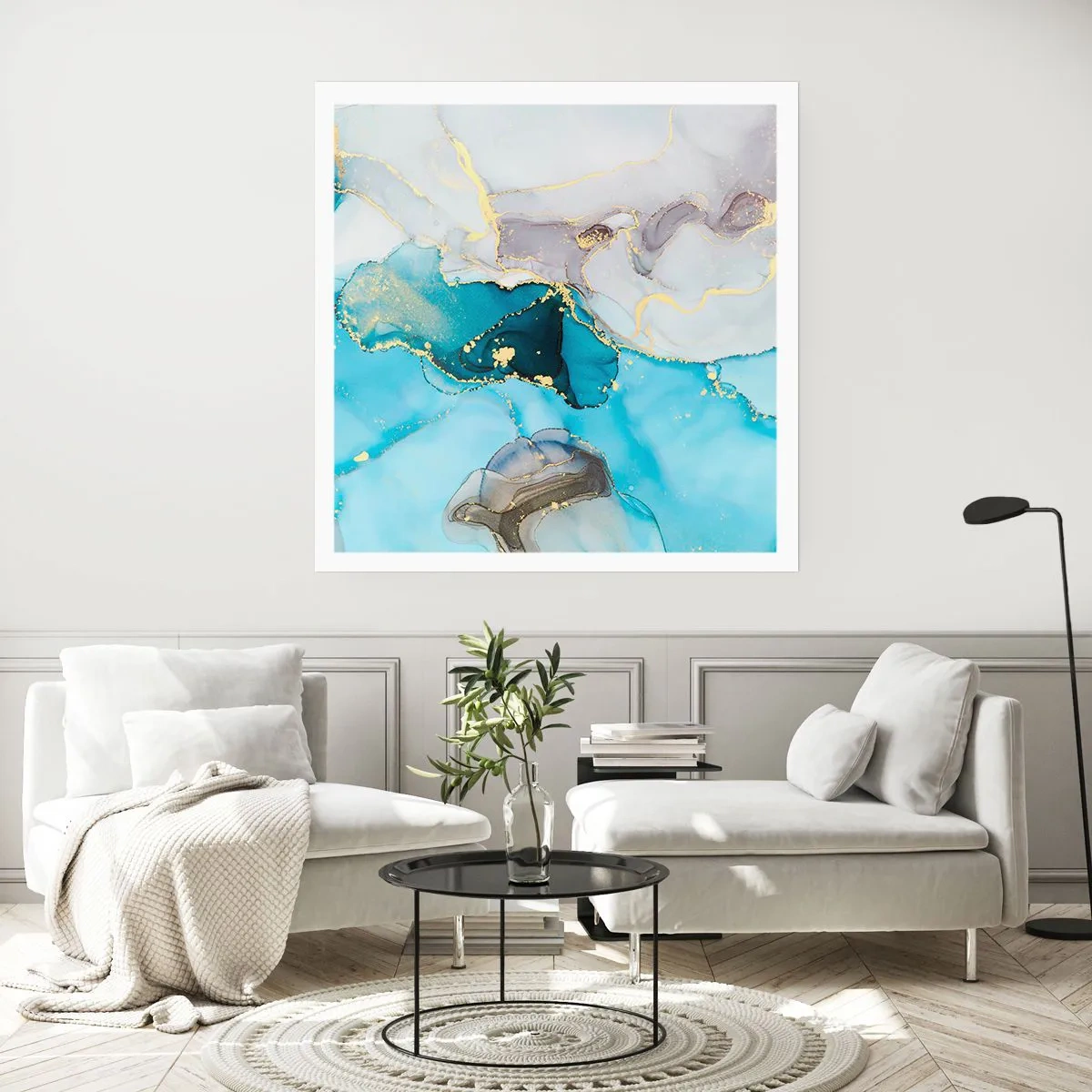 Poster - Een studie van de ontmoeting van grijs en turkoois - 40x40 cm