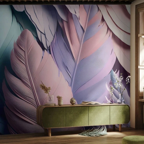 Fotobehang Standard Eco - Vogel chique - Pastel, Veren, Lichtheid - 400x280 cm