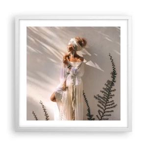 Poster in een witte lijst - De zon en het meisje - 50x50 cm