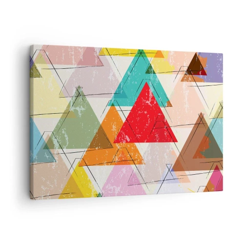 Schilderen op canvas - Kleurrijke abstractie met geometrische driehoeken - 70x50cm - Onzinnige praat uitslaan - Moderne wanddecoratie voor woonkamer en slaapkamer ARTTOR