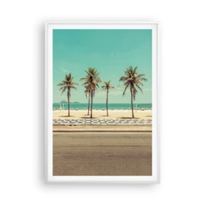 Poster in een witte lijst - Op wacht op het strand - 70x100 cm