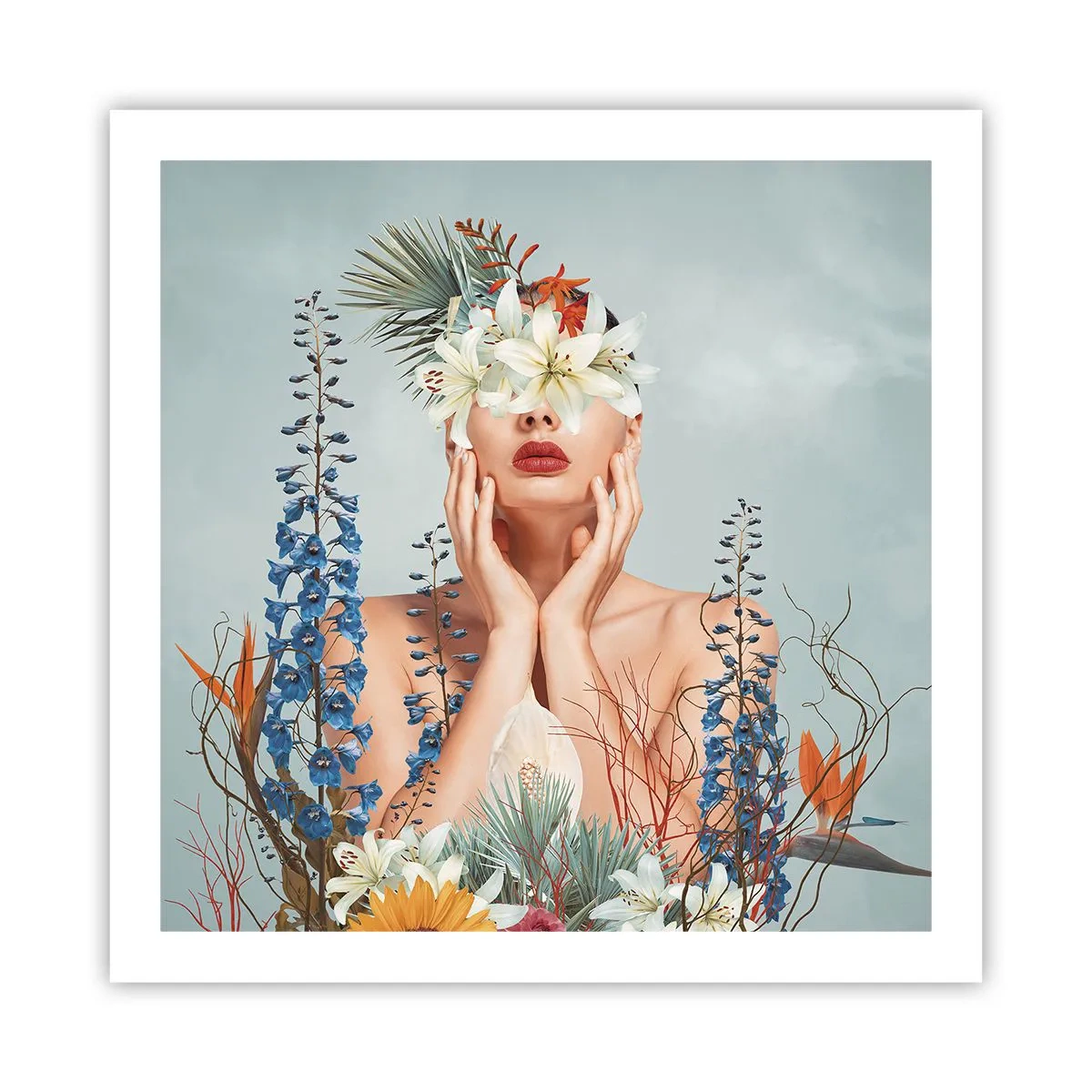Poster - Vrouw - bloem - 60x60 cm