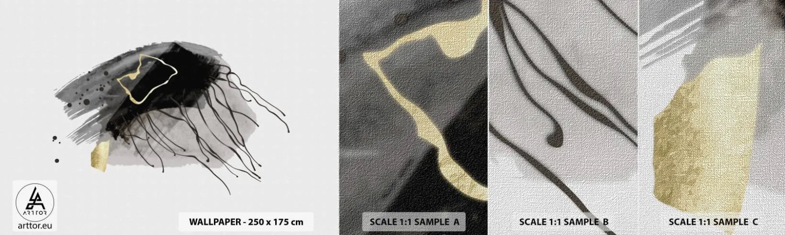 Fotobehang Monster Premium Canvas - In zwart en goud - Abstractie, Deel, Grafisch - 100x30 cm