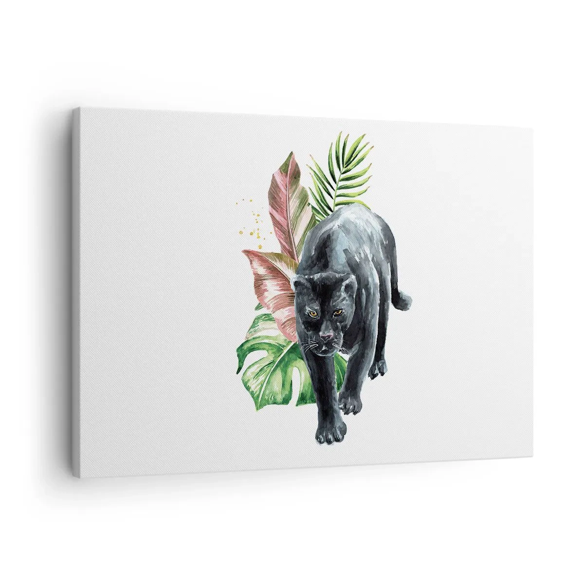 Schilderen op canvas - Zwarte panter omringd door tropische bladeren - 70x50cm - Wilde van het hart - Moderne wanddecoratie voor woonkamer en slaapkamer ARTTOR