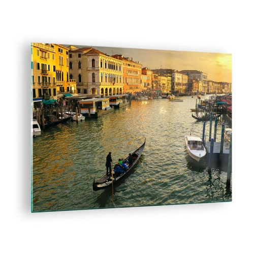 Schilderen op glas - Zonsondergang boven een kanaal in Venetië met gondels - 70x50cm - Aan de zonnige kant van de straat - Moderne wanddecoratie voor woonkamer en slaapkamer ARTTOR