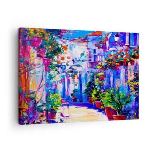 Schilderen op canvas - Een kleurrijke straat vol bloemen - 70x50cm - Impressie - een Italiaanse straat - Moderne wanddecoratie voor woonkamer en slaapkamer ARTTOR