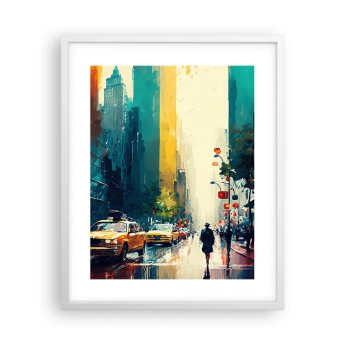 Poster in een witte lijst - New York – zelfs de regen is hier kleurrijk - 40x50 cm