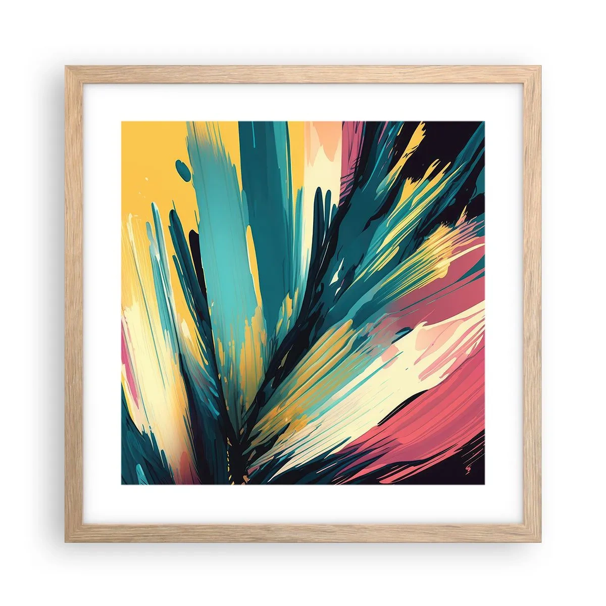 Een poster in een licht eiken lijst - Compositie – een explosie van vreugde - 40x40 cm