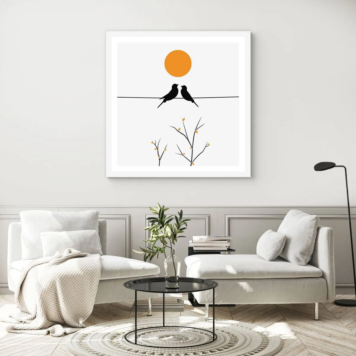 Poster in een witte lijst - Nachtegalen avond - 60x60 cm