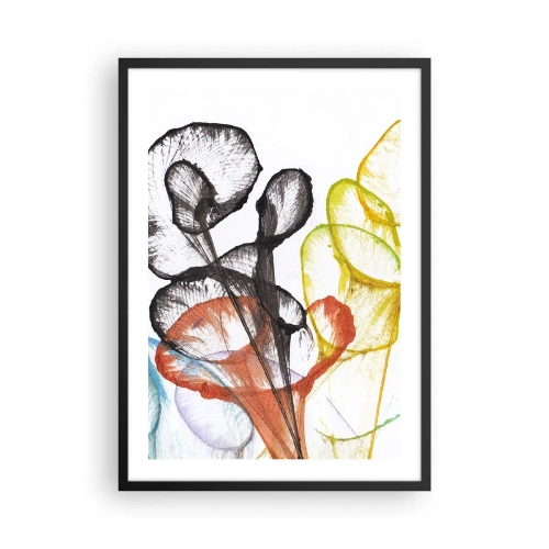 Poster in een zwarte lijst - Kleurrijke bladeren in een artistieke, transparante compositie - 50x70cm - Bloemen met een ziel - Moderne wanddecoratie voor woonkamer en slaapkamer ARTTOR