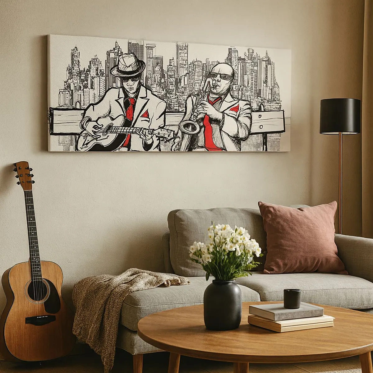 Schilderen op canvas - Improvisatie van New York - 100x40 cm