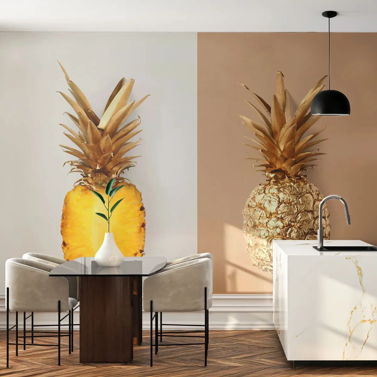 Zelfklevend Fotobehang Deluxe Sticker - Ananas voor ons - Ananas, Fruit, Nagerecht - 350x256 cm