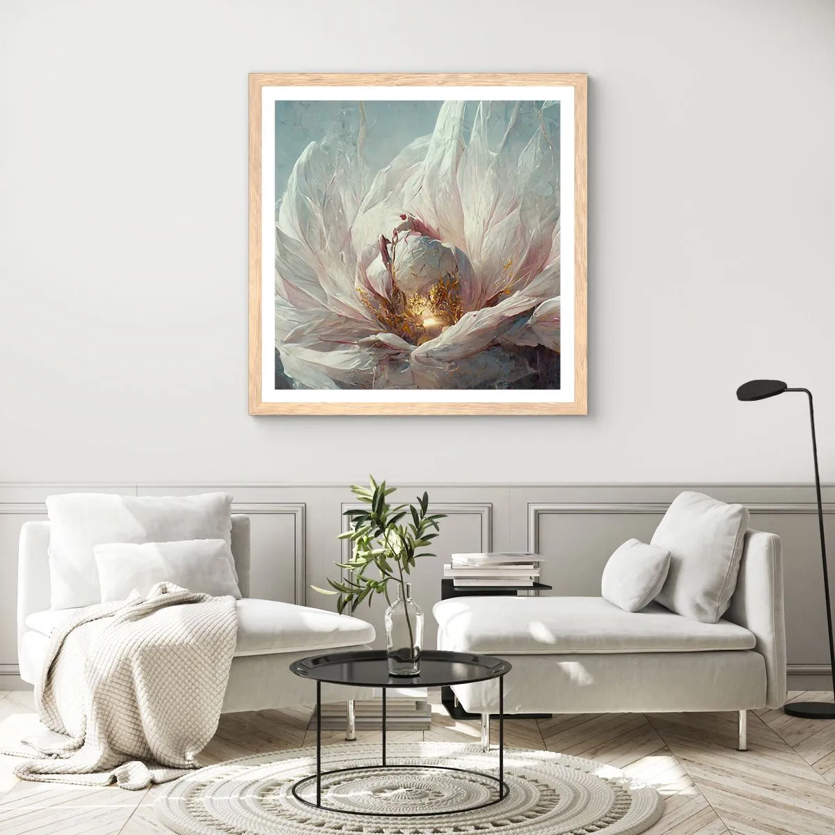 Een poster in een licht eiken lijst - Hij bloeit eens in de honderd jaar - 30x30 cm