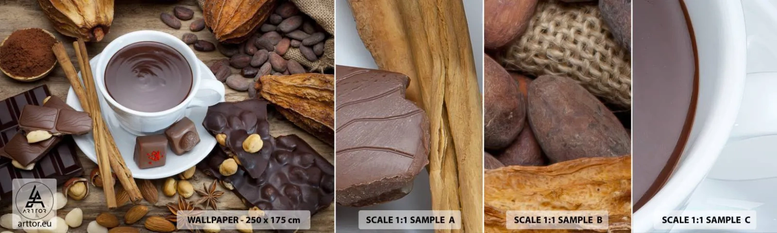 Fotobehang Monster Zelfklevend Deluxe Sticker - Uit een sprookjesachtige chocoladefabriek - Gastronomie, Chocolade, Koffie - 100x30 cm