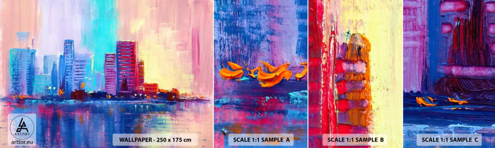 Fotobehang Monster Zelfklevend Deluxe Sticker - Badend in kleuren - Stad, Architectuur, Deel - 100x30 cm