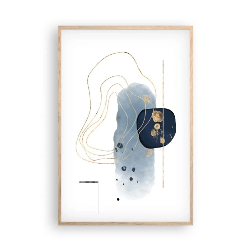 Een poster in een licht eiken lijst - Blauw en goud fantasie - 61x91 cm