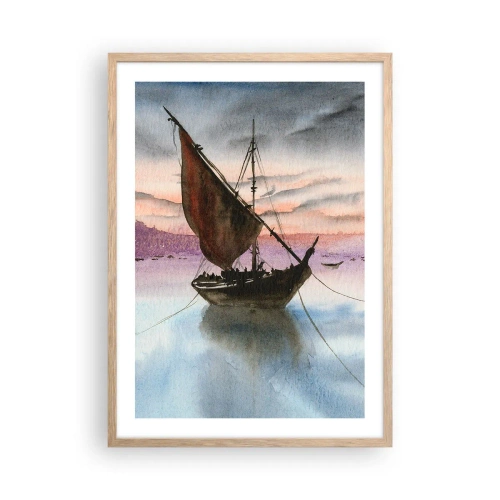 Een poster in een licht eiken lijst - Avond in de haven - 50x70 cm