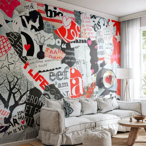 Zelfklevend Fotobehang Deluxe Sticker - Hipster-collage - Graffiti, Muurschildering, Vintage - 250x175 cm