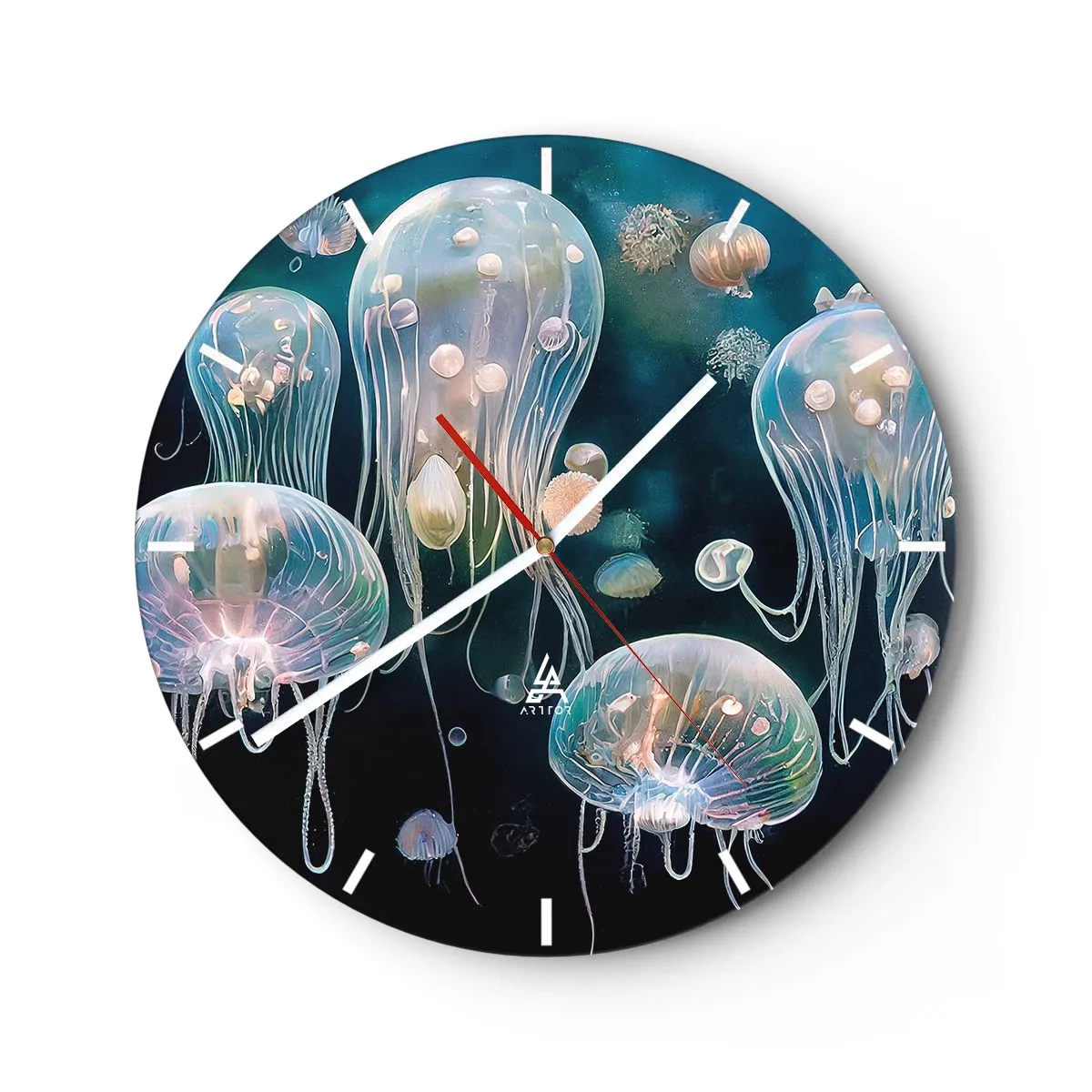Wandklok - Klok - Pastelkleurige kwallen drijven in de diepte - 30x30cm - Ondferwaterbal - Moderne wanddecoratie voor woonkamer, keuken en slaapkamer ARTTOR