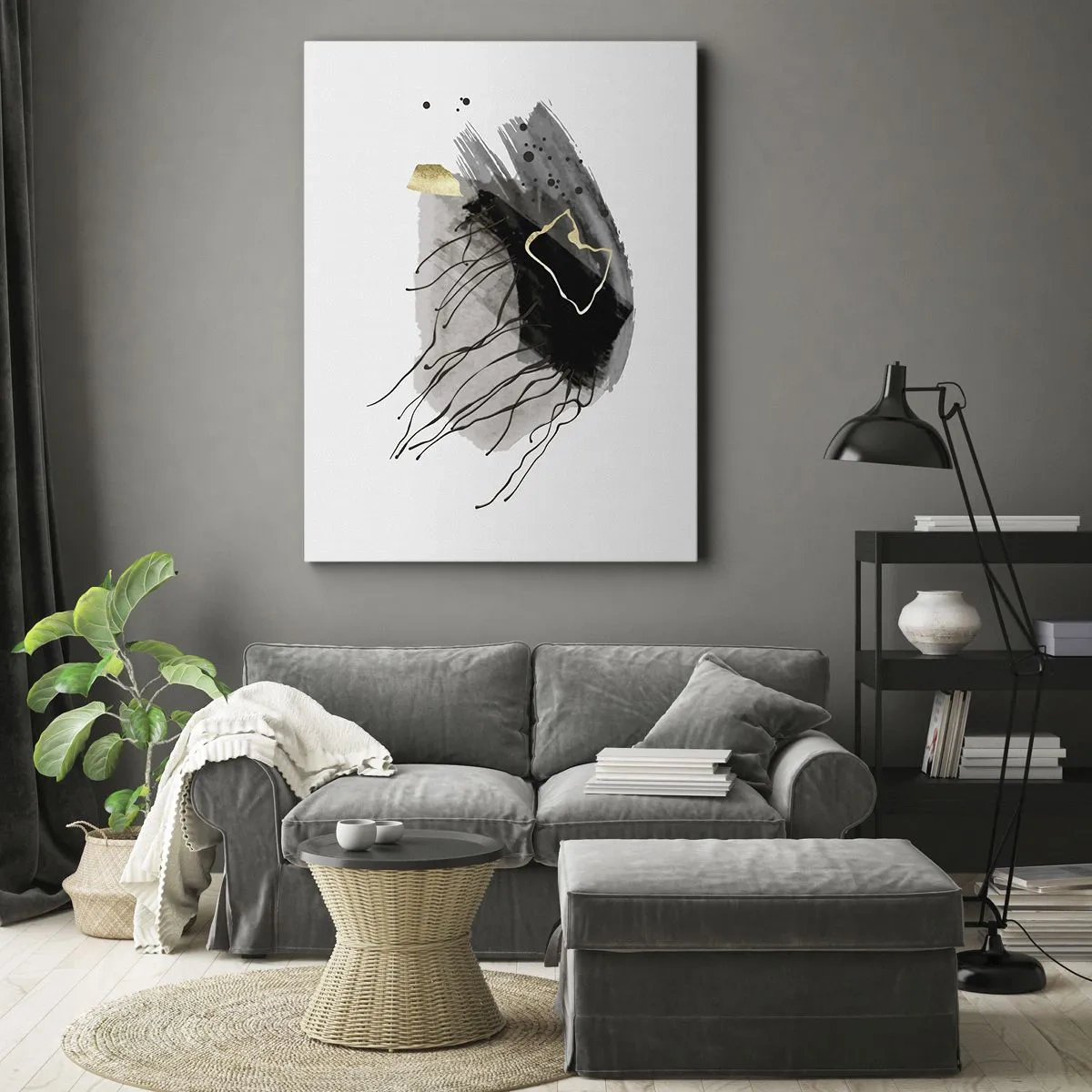 Schilderen op canvas - In zwart en goud - 65x120 cm