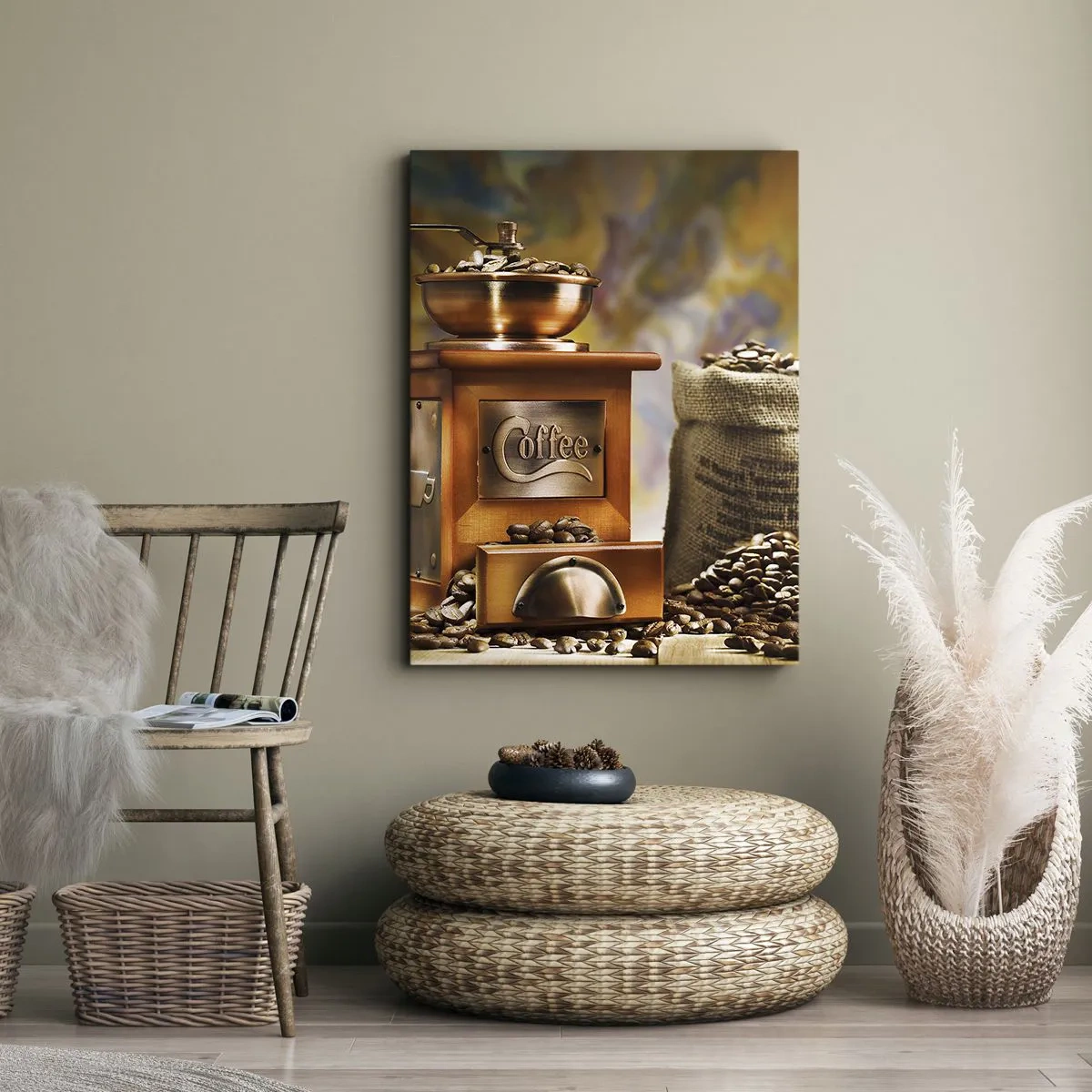 Schilderen op canvas - Het knarsen van granen, het geratel van een grinder - 50x70 cm