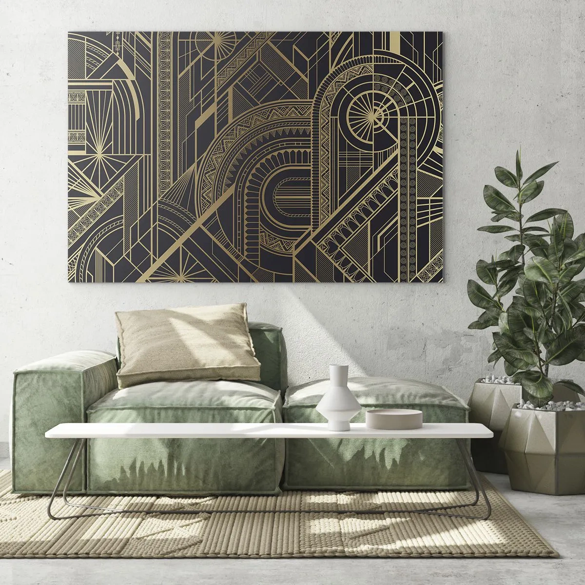 Schilderen op glas - Geometrisch Art Deco-patroon in goud en zwart - 70x50cm - Concepten, ideeën, plannen - Moderne wanddecoratie voor woonkamer en slaapkamer ARTTOR